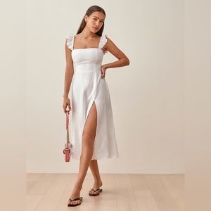 Reformation Spaulding Linen Midi Dress - White